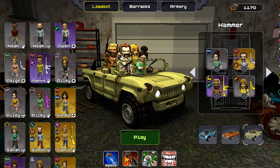 Don't Drive Dead — squad and armoury screen
